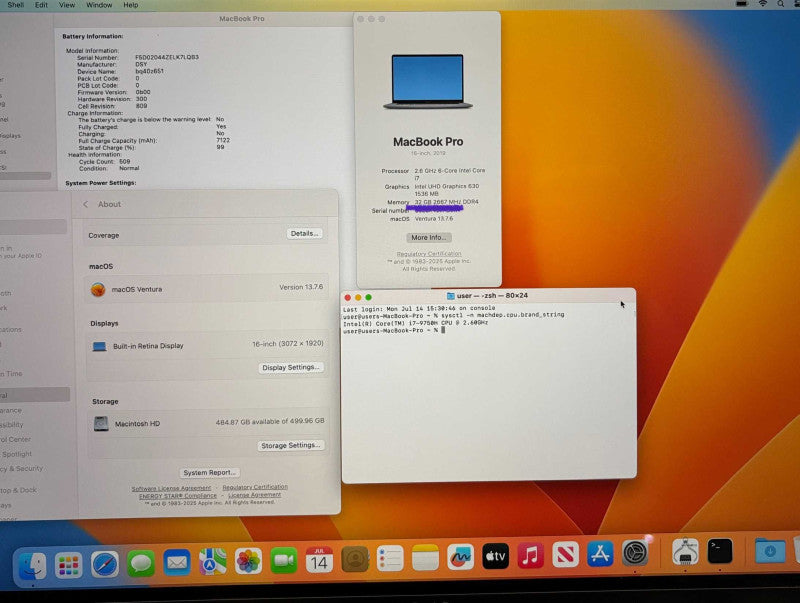 Apple MacBook Pro 16" 2019  i7-9750H Radeon Pro-5300M 32GB RAM 512SSD READ!