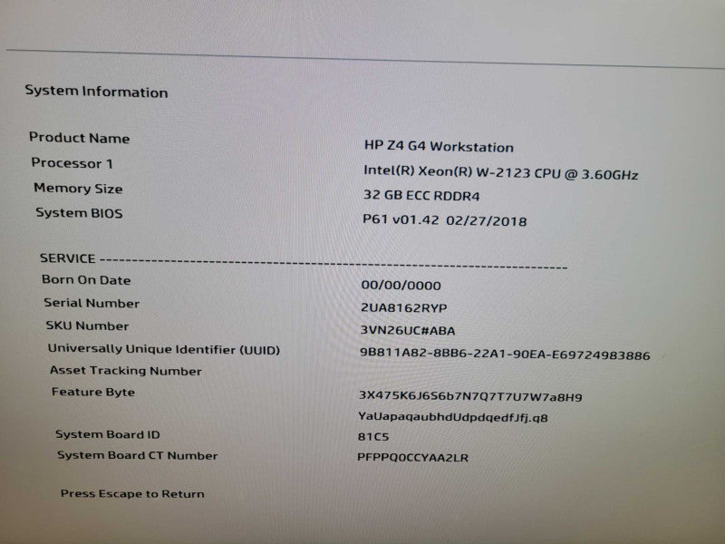 HP Z4 G4 - Xeon W-2123 32GB DDR4 NO HDD NO GPU 750W PSU % %