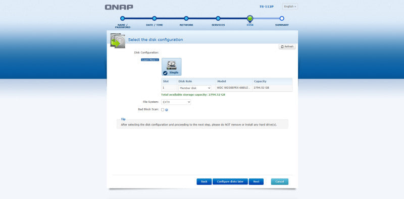 QNAP TS-112P | 1-Bay Network Attached Storage NAS w/ 3TB HDD