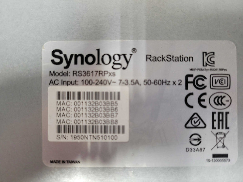Synology RackStation RS3617RPxs 2U 12-BAY RACKMOUNT NAS 36TB storage, READ _