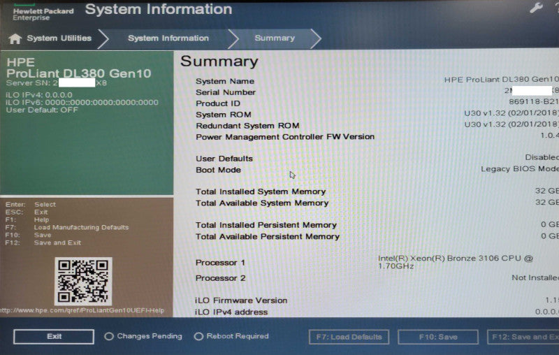 HP ProLiant DL380 Gen10 2U, 1x Xeon Bronze 3106 32GB DDR4 P408i-a SR Gen10  _