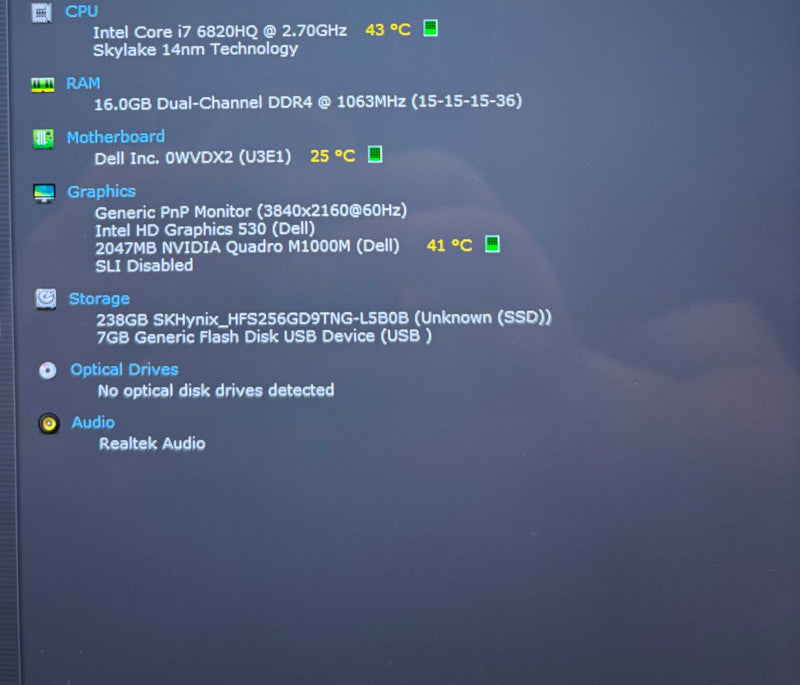 Dell Precision 5510 4K TOUCH i7-6820HQ QUADRO M1000 2GB GPU 16GB RAM 256SSD Q Lap200