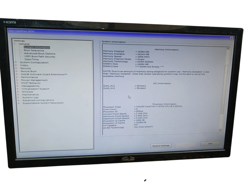 Dell OptiPlex 7070 Intel i7-8700 @ 3.2Ghz 16GB RAM USFF Desktop