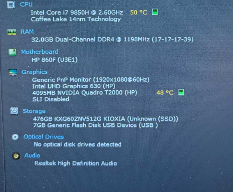 HP ZBook 15 G6 i7-9850H@2.60GHz QUADRO T2000 4GB GPU 32GB RAM 512GB SSD  Lap200