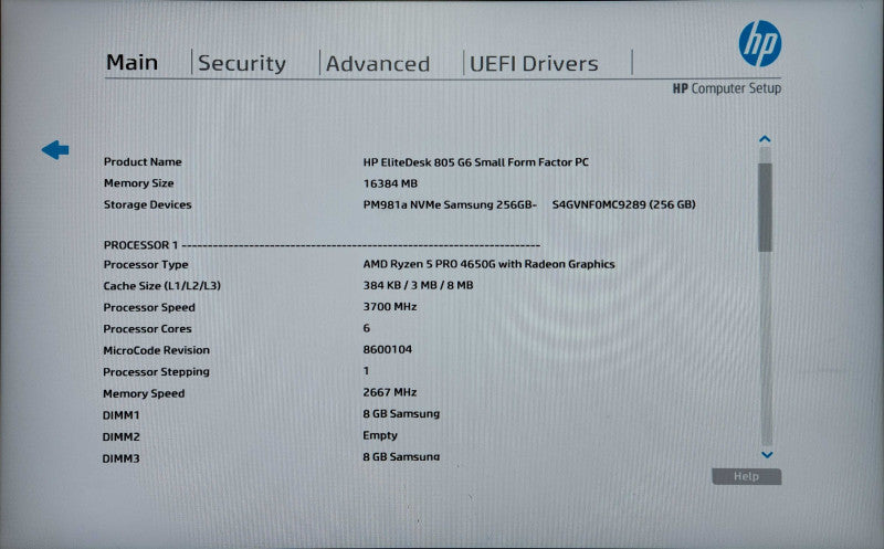 HP EliteDesk 805 G6 SFF, AMD Ryzen 5 PRO 4650G, 16GB DDR4, 256GB NVMe