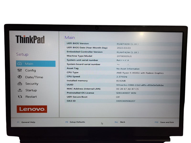 Lenovo ThinkPad E15 Gen 2 Ryzen 5 4500U 8GB DDR4 256GB SSD ! Lap200