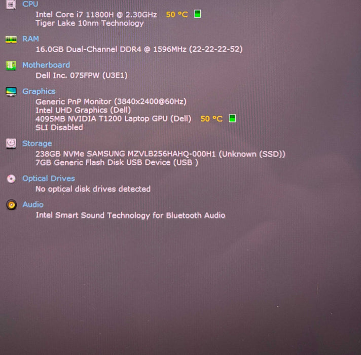 Dell Precision 5560 4K TOUCH i7-11800H T1200 4GB GPU 16GB RAM 256GB SSD  Lap200