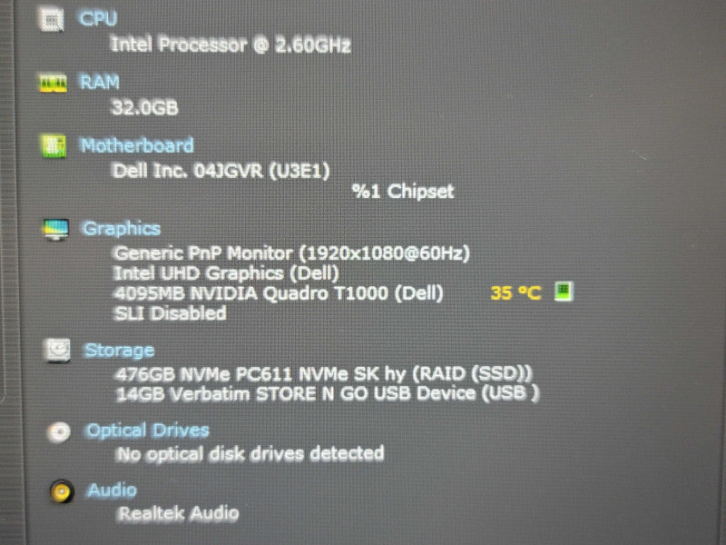 Dell Precision 7550 i7-10750H 32GB DDR4 Quadro T1000 256GB SSD READ β Lap200