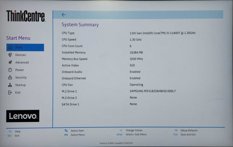 Lenovo M70q Gen 2, i5-11400T 1.30GHz, 16GB DDR4, 256GB NVMe, WiFi, PWR