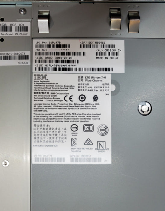 IBM LTO Ultrium 7-H Fiber Channel 8GB/s Tape Drive P/N: 38L7175