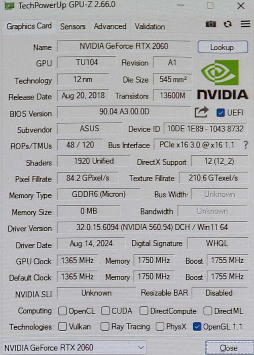 ASUS GeForce RTX 2060 6GB GDDR6 Graphics Card | DUAL-RTX2060-O6G-EVO