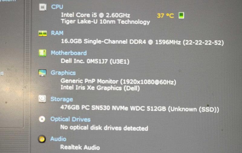 Dell Latitude 5420 i5-1145G7 4.40GHz 16GB RAM 512GB NVMe w/ power Adapter _ Lap200