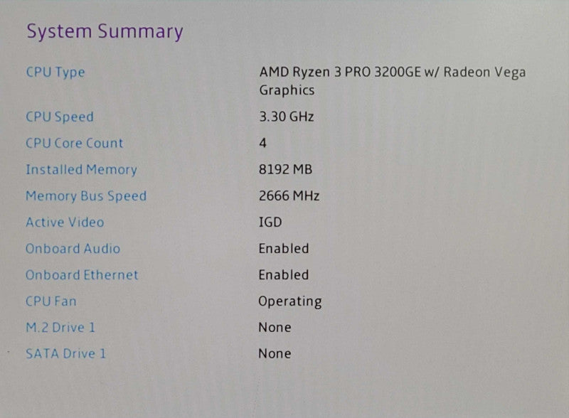 Lenovo ThinkCentre M75q-1 - Ryzen 3 PRO 3200GE @ 3.30GHz, 8GB RAM, NO HDD Q