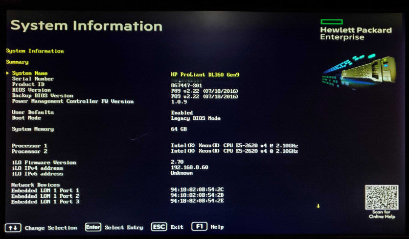 HP DL360 Gen9 2x Xeon E5-2620 v4 64GB DDR4 P440ar - No HDD