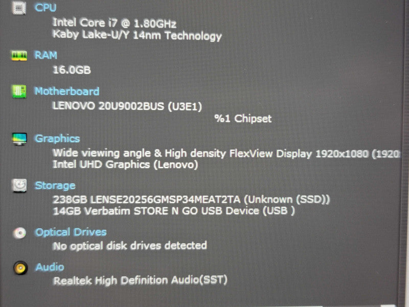 Lenovo ThinkPad X1 Carbon i7-10610U 16GB RAM 256GB SSD  β Lap200
