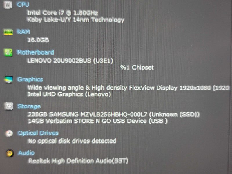 Lenovo ThinkPad X1 Carbon i7-10610U 16GB RAM 256GB SSD READ  β Lap200