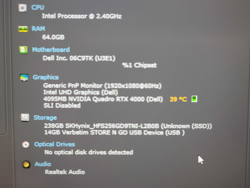 Dell Precision 7750 i9-10885H 64GB DDR4 RTX 4000 256GB SSD  β Lap200