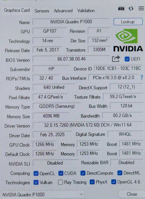 NVIDIA Quadro P1000 4GB GDDR5 Workstation Graphics Card, FH Bracket _