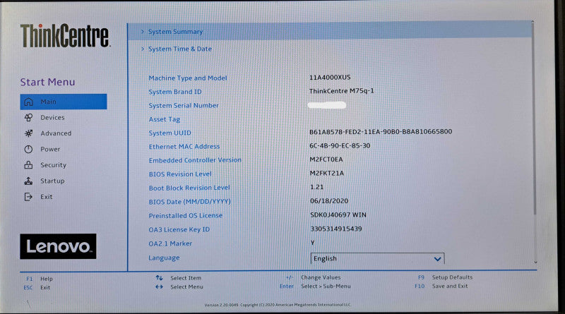 Lenovo M75q-1 Ryzen 3 PRO 3200GE @3.30GHz, 8GB DDR4, 256GB NVMe, Wi-Fi