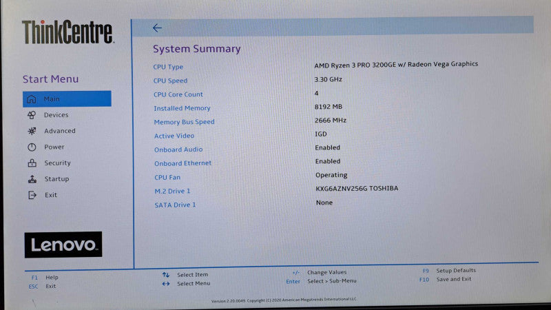 Lenovo M75q-1 Ryzen 3 PRO 3200GE @3.30GHz, 8GB DDR4, 256GB NVMe, Wi-Fi
