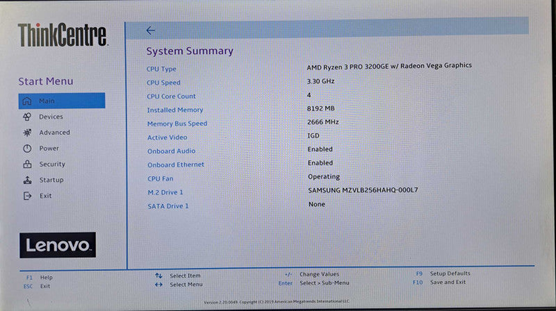 Lenovo M75q-1 Ryzen 3 PRO 3200GE @3.30GHz, 8GB DDR4, 256GB NVMe *READ*