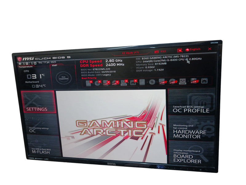 MSI B360 Gaming Artic Motherboard & Intel i5-8400 @ 2.80Ghz CPU Combo
