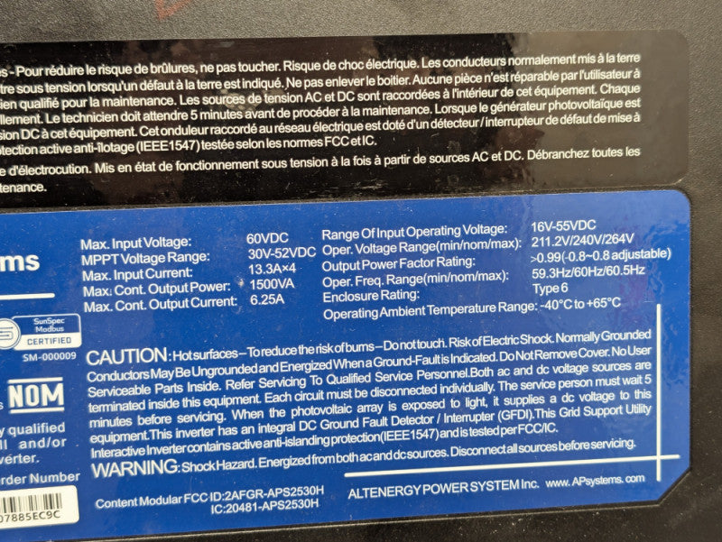 APsystems grid-tied 1500W Microinverter Model QS1A READ  Q-
