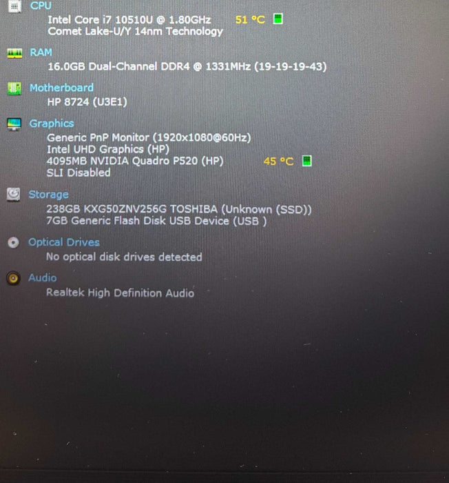 HP ZBook Firefly 14 G7 i7-10510U QUADRO P520 4GB GPU 16GB RAM 256GB SSD  Lap200