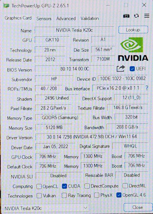 NVIDIA Tesla K20c 5GB GDDR5 PCIe GPU Active Accelerator Card