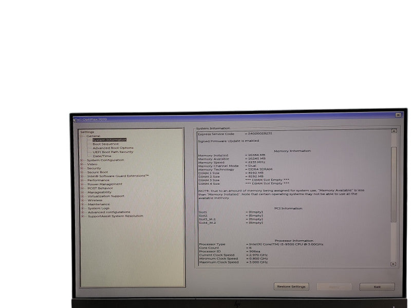 Dell OptiPlex 7070 i5 - 9500 @ 3.00GHz 16GB DDR4 Ram θ