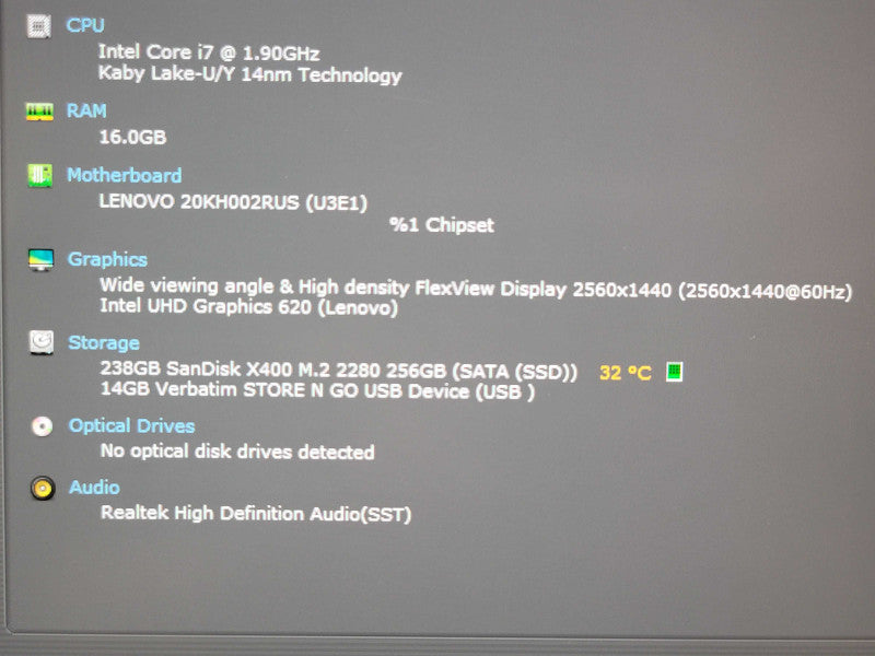 Lenovo ThinkPad X1 Carbon i7-8650U 16GB RAM 256GB M.2 SSD  β Lap200