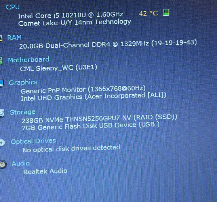 Acer Aspire A315-54 Core i5-10210U@1.6GHz 16GB RAM 256GB SSD  Lap200