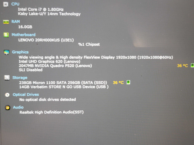 Lenovo ThinkPad P43s i7-8565U 16GB DDR4 Quadro P520 256GB M.2 SSD  β Lap200