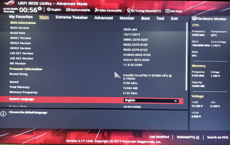 Custom PC with ASUS Rog Maximus X Hero, i7-8700K CPU 3.70GHz, 16GB RAM