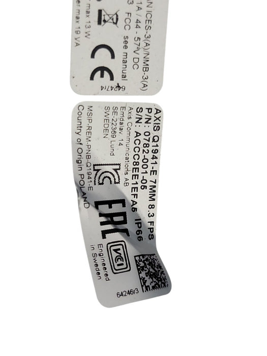 Axis Q1941-E 0782-001-05 7MM Thermal Network Camera 8.3 FPS, READ_