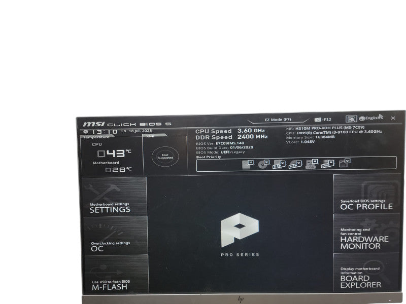 Custom PC H310M PRO - VDH PLUS (MS - 7C09) i3 - 9100 @ 3.60GHz 16GB DDR4 Ra θ