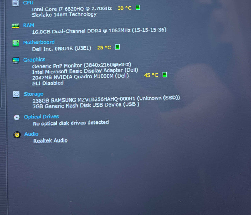Dell Precision 5510 4K TOUCH i7-6820HQ QUADRO M1000 2GB GPU 16GB RAM 256SSD  Lap200