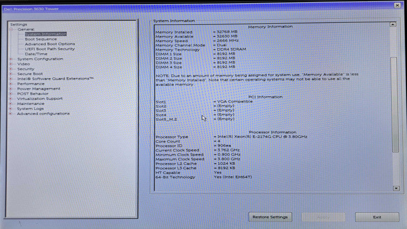 Dell Precision 3630 Tower | Xeon E-2174G @3.80GHz, 32GB DDR4, No HDD