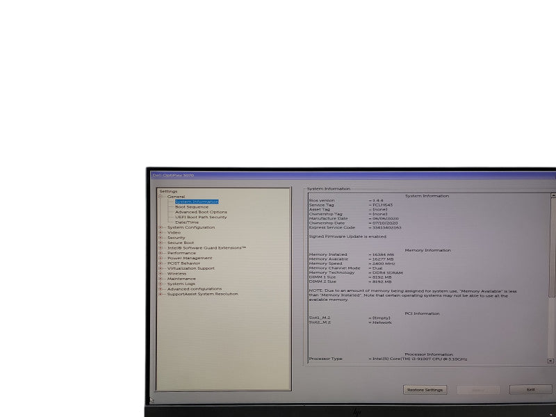 Dell OptiPlex 3070  Micro i3 - 9100T @ 3.10GHz 16GB DDR4 Ram θ
