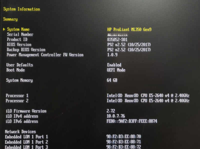 HP ProLiant ML350 Gen9 - 2x Xeon E5-2640 v4 64GB DDR4 P440ar 2x 800W NO HDD