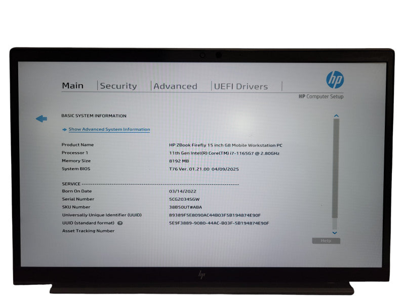 HP ZBook Firefly 15 G8 i7-1165G7 8GB DDR4 256GB SSD READ  ! Lap200