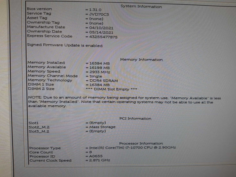 Dell Optiplex 7480 AIO i7-10700 2.90 GHz 16GB Memory, 500GB M.2