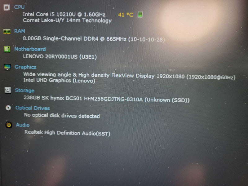 Lenovo ThinkPad T490 i5-10310U 8GB RAM 256GB NVMe READ $ Lap200