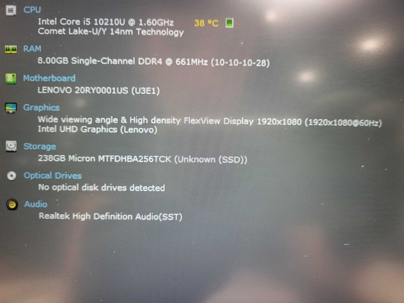 Lenovo ThinkPad T490 i5-10310U 8GB RAM 256GB NVMe Q$ Lap200