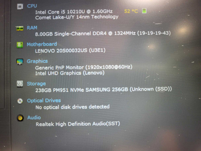 Lenovo ThinkPad T14 i5-10210U 8GB DDR4 256GB SSD No AC Q$ Lap200