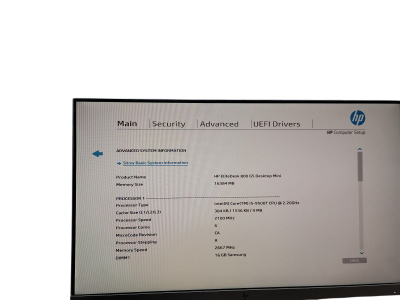 HP EliteDesk 800 G5 Mini i5 - 9500T @ 2.20GHz 16GB DDR4 Ram Qθ