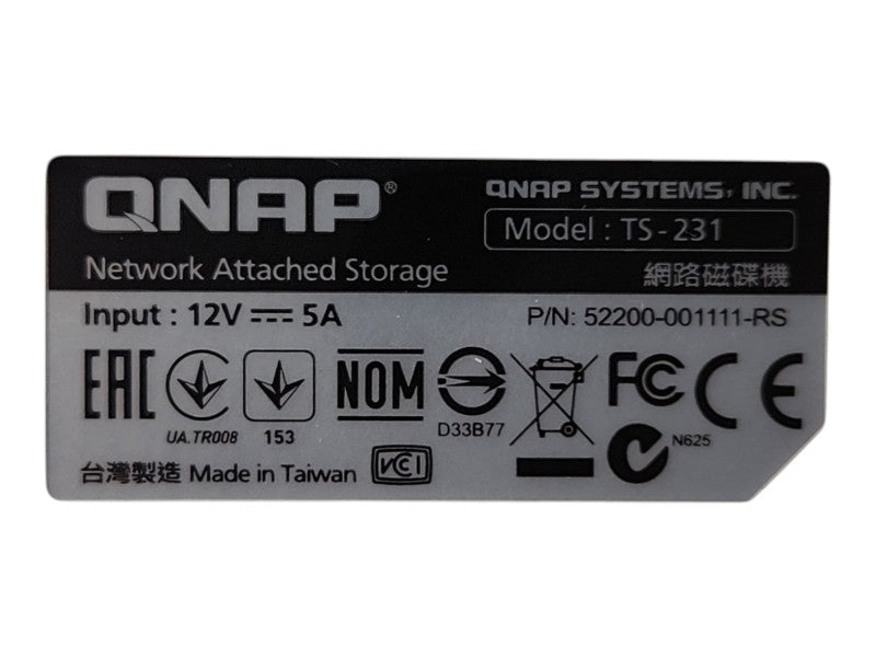 QNAP TS-231 2 Bay NAS with 2x 2TB HDDs, No Power adapter