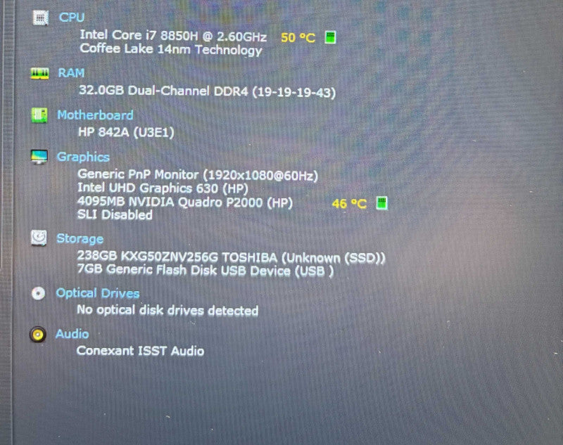 HP ZBook 15 G5 i7-8850H 2.6GHz QUADRO P2000 4GB GPU 32GB RAM 256GB SSD  Lap200