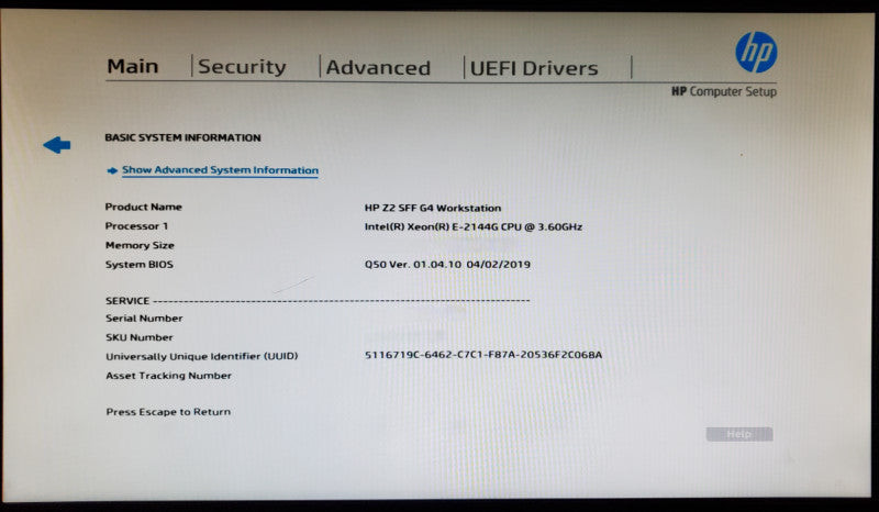 HP Z2 SFF G4 Workstation Intel Xeon E-2144G - No RAM/HDD/GPU