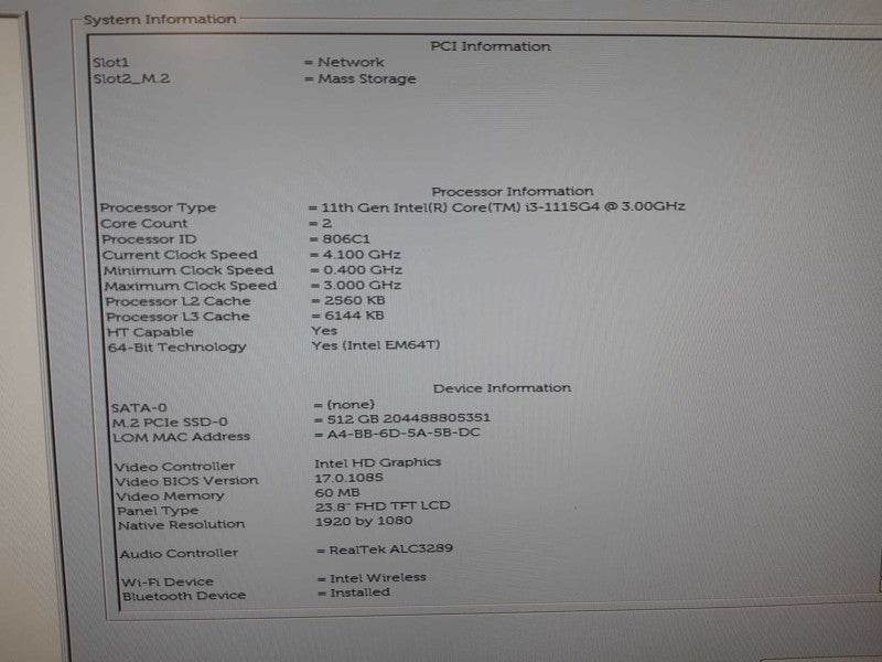 Dell Inspiron 5400 AIO i3-1115G4 3.00 GHz 32GB DDR4 RAM, 480 GB M.2 Storage